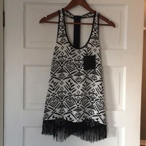 Western print black and white tank top